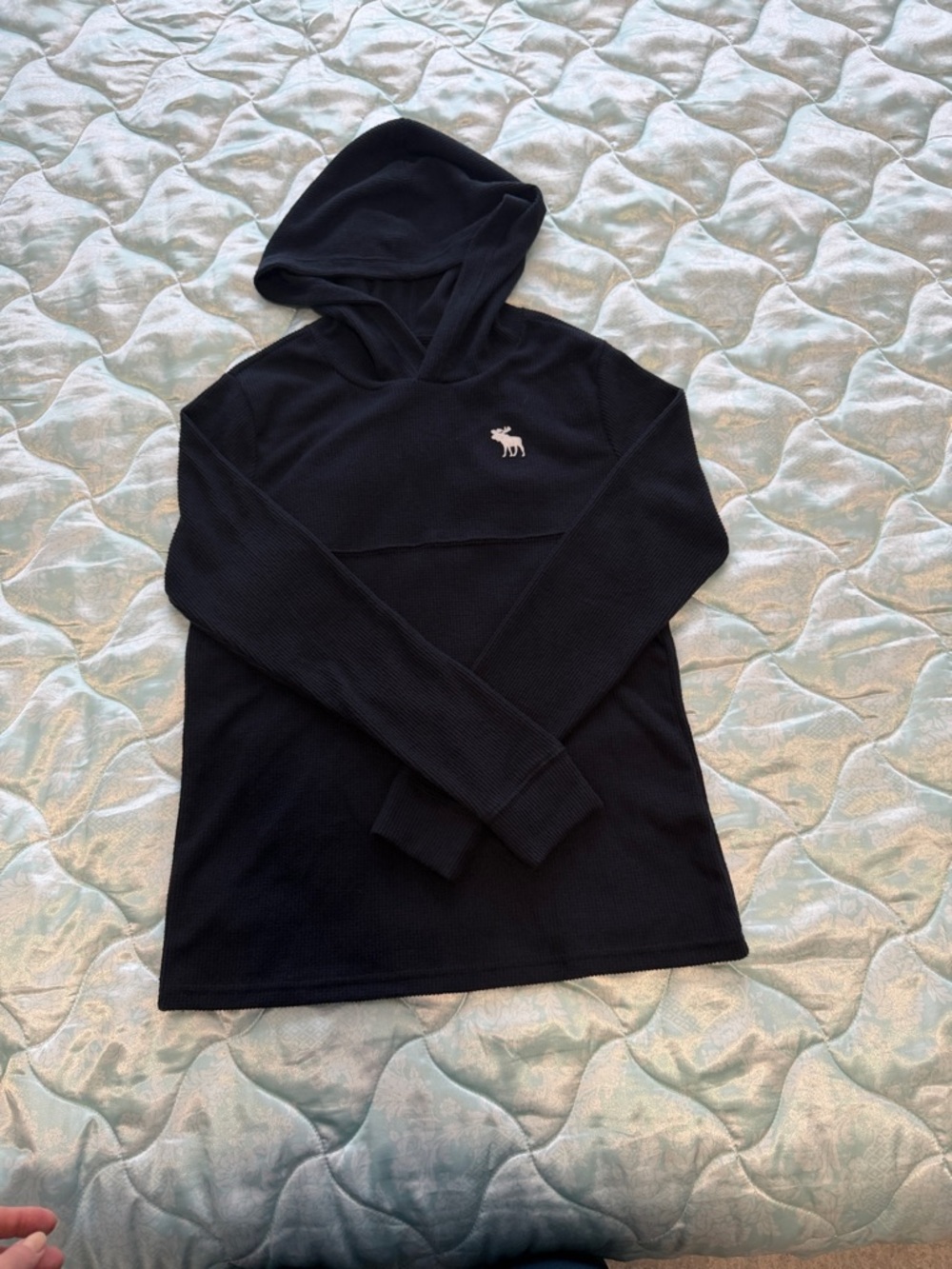 Abercrombie & Fitch kids Black Waffle-Knit Crewneck Hoodie